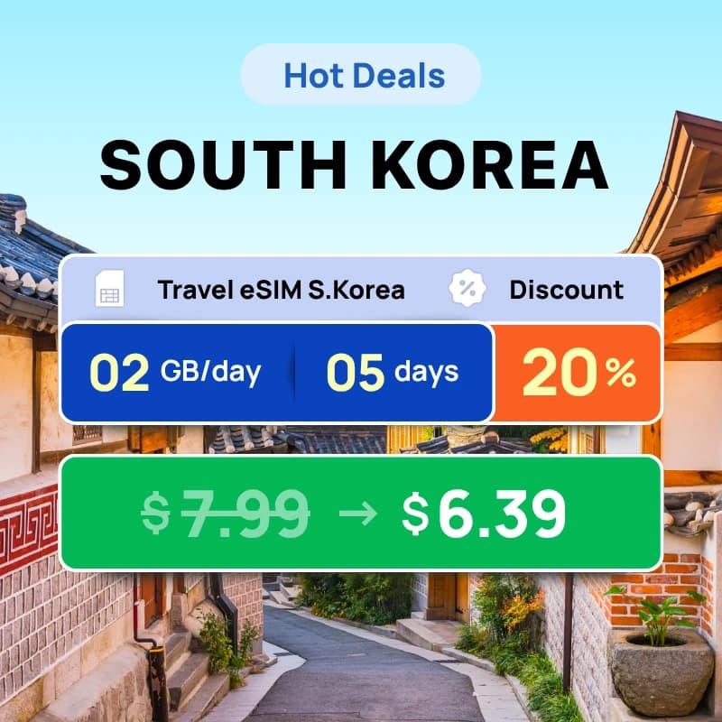 Travel eSIM South Korea deal - 2GB/day for 5 days, 20% off