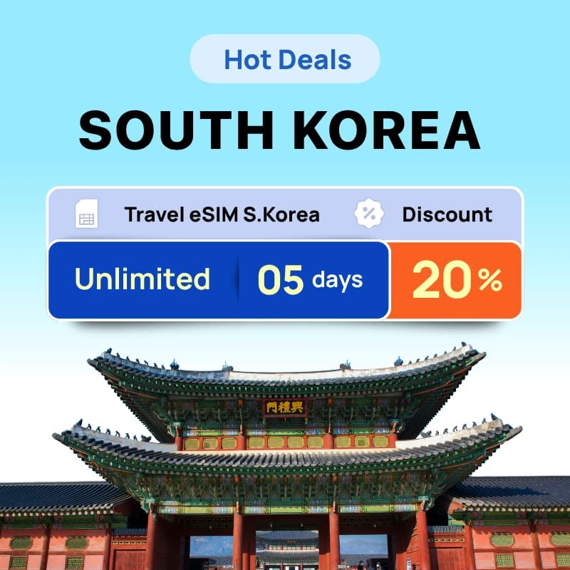 Travel eSIM South Korea deal - unlimited data for 5 days, 20% off