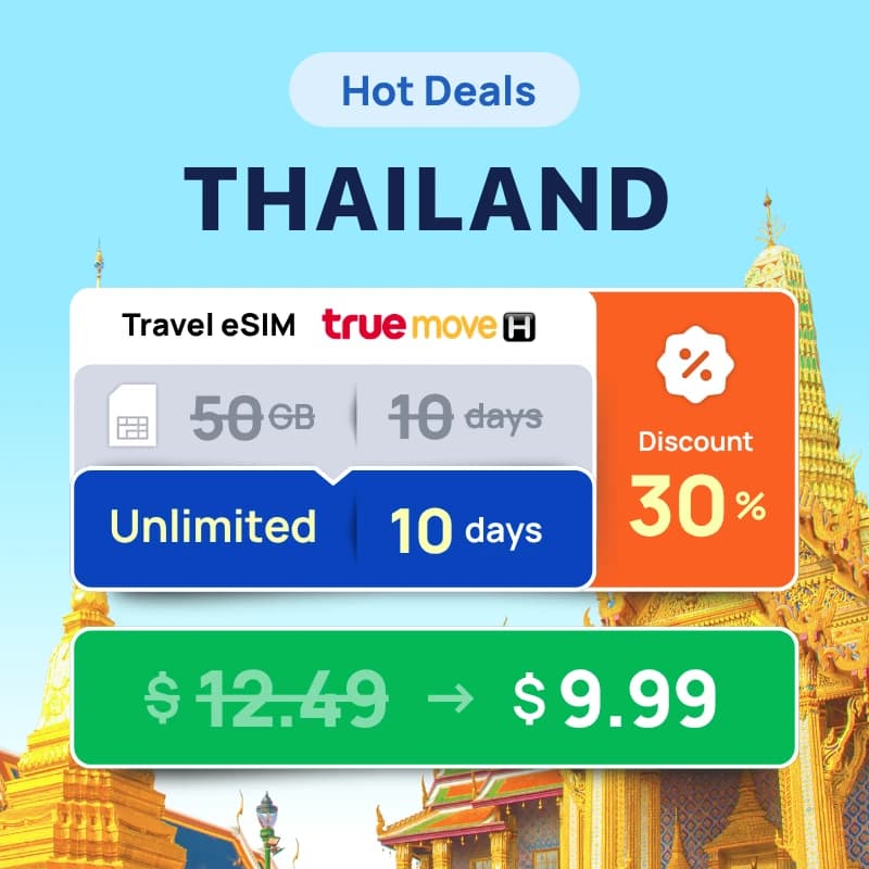 Travel eSIM Thailand deal - 50GB for 10 days, 20% off