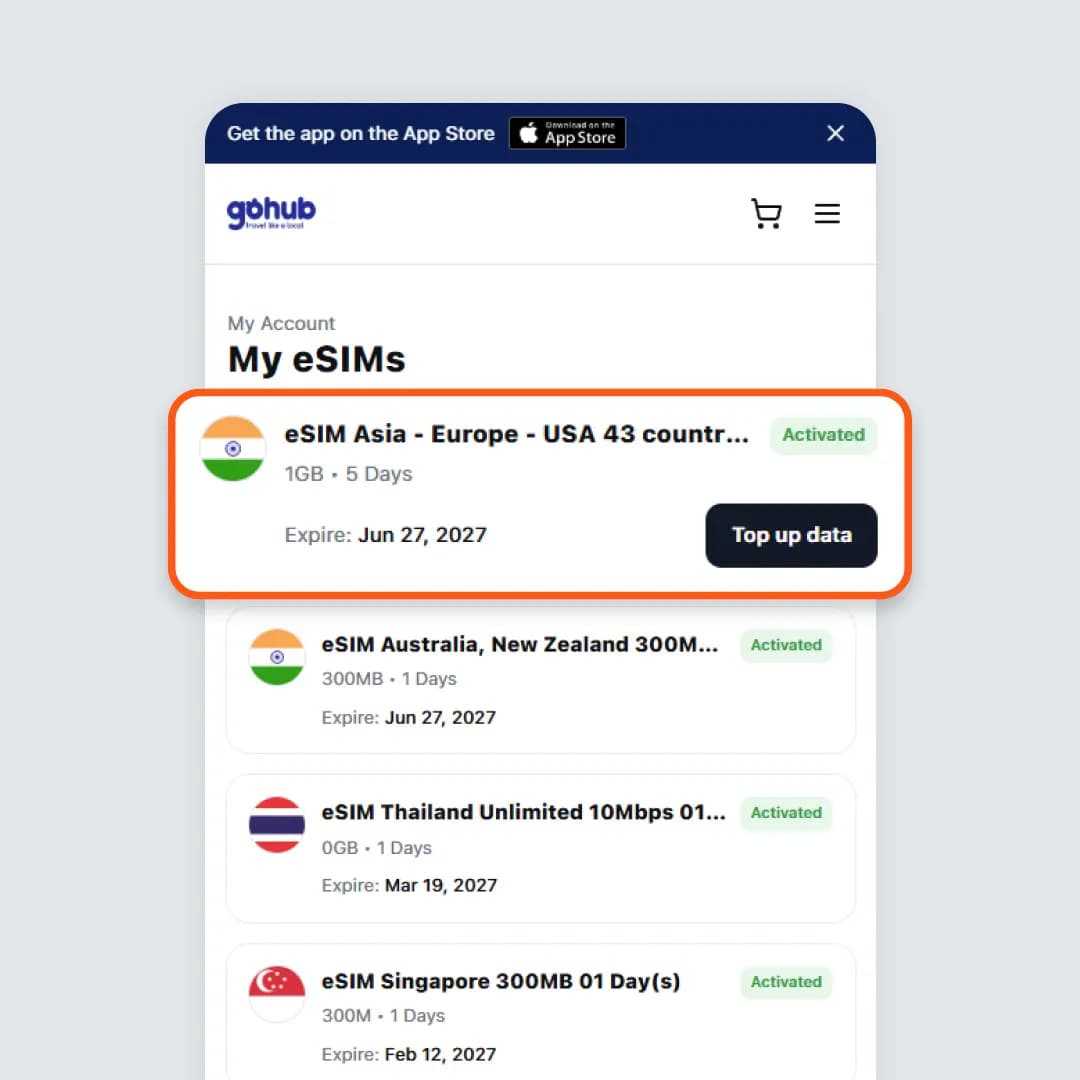 Select the eSIM you want to top up