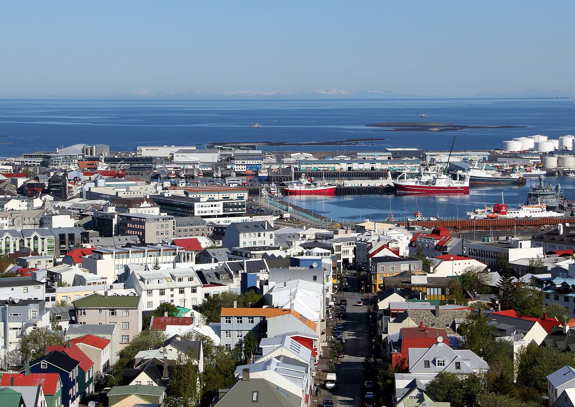 Hallgrímskirkja church tower rising above central Reykjavik