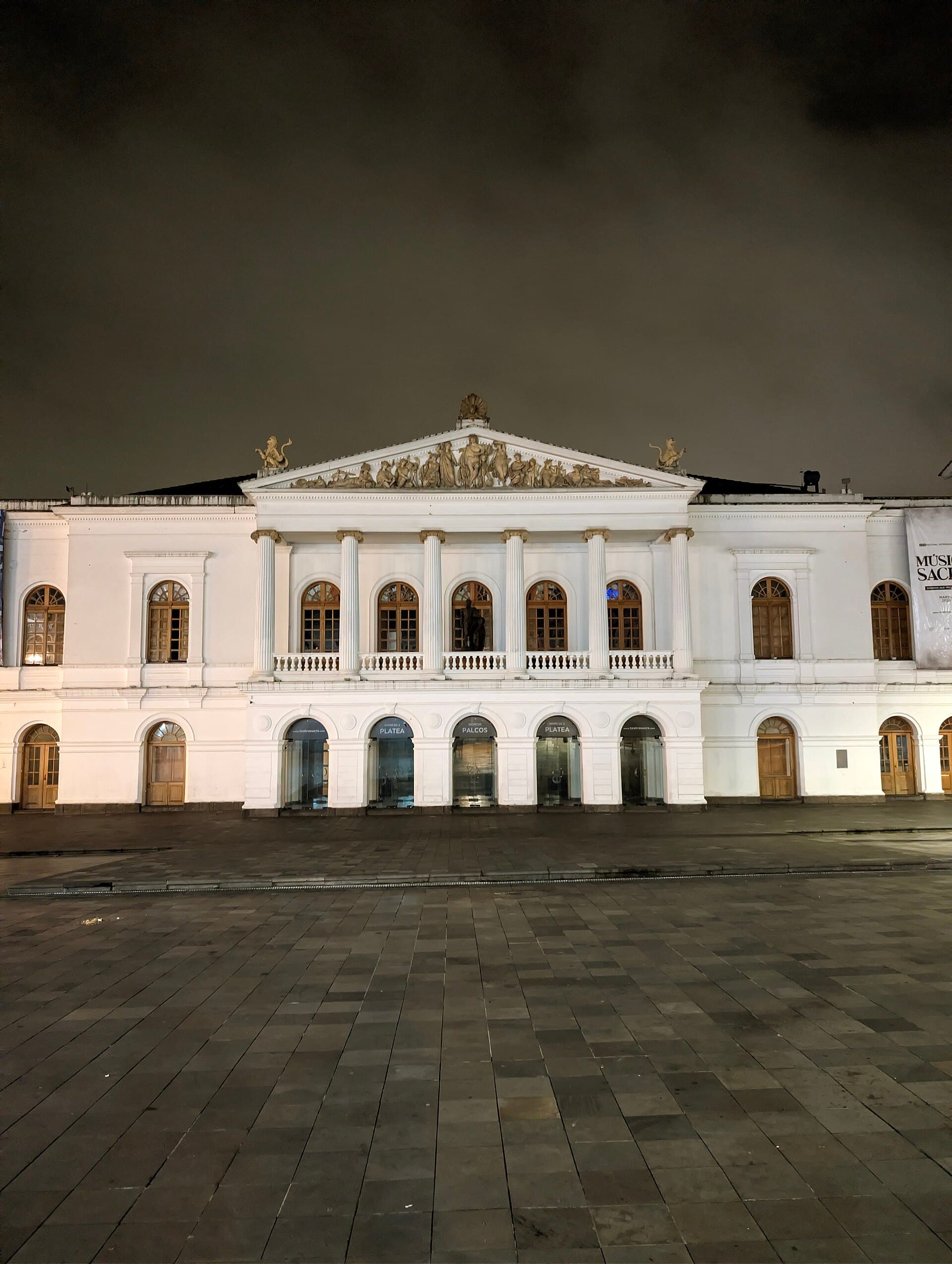The facade of Teatro Sucre on the Plaza del Teatro in Quito