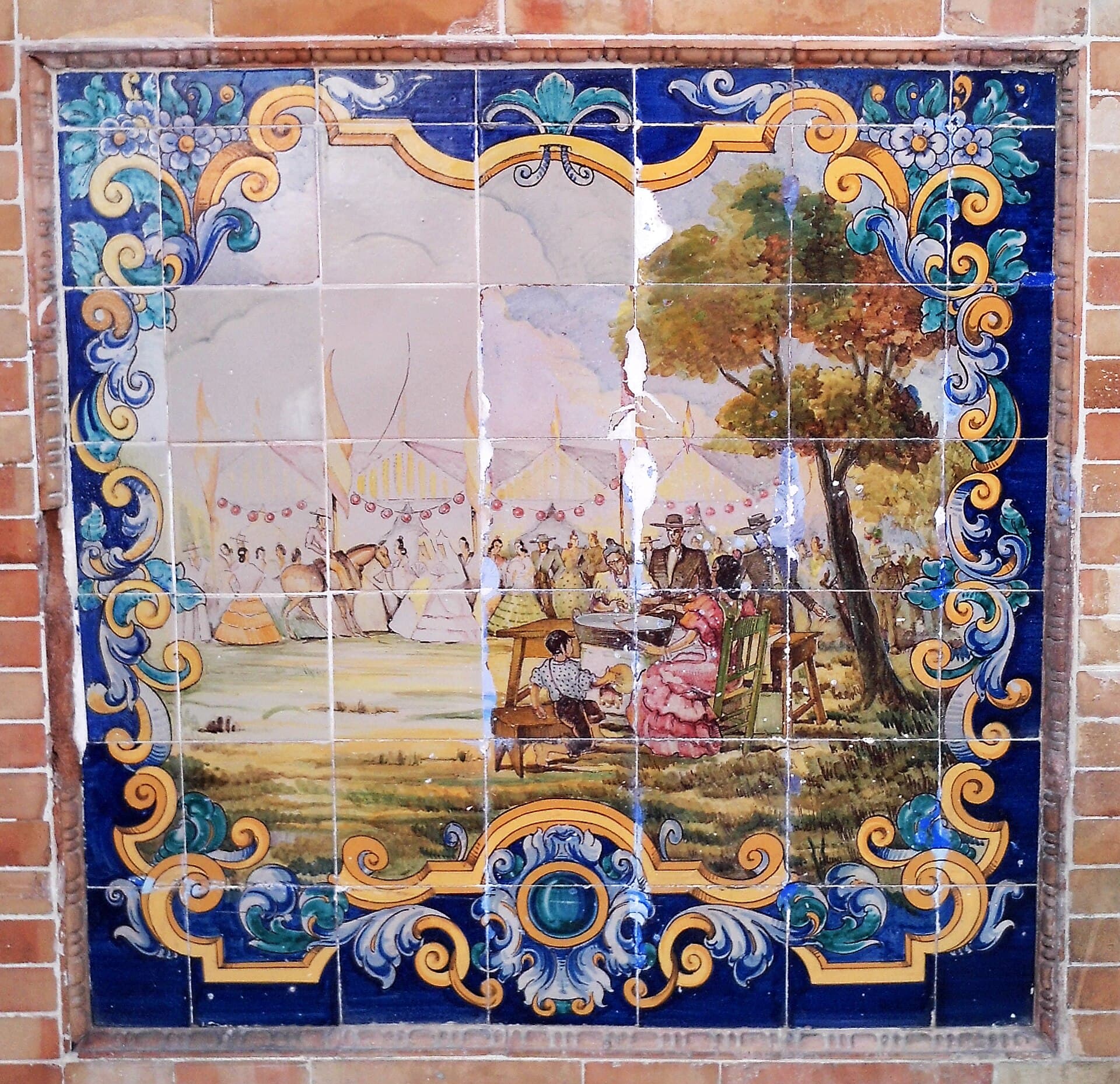 The illuminated portada of the Feria de Abril seen from Calle Asuncion just after the alumbrao