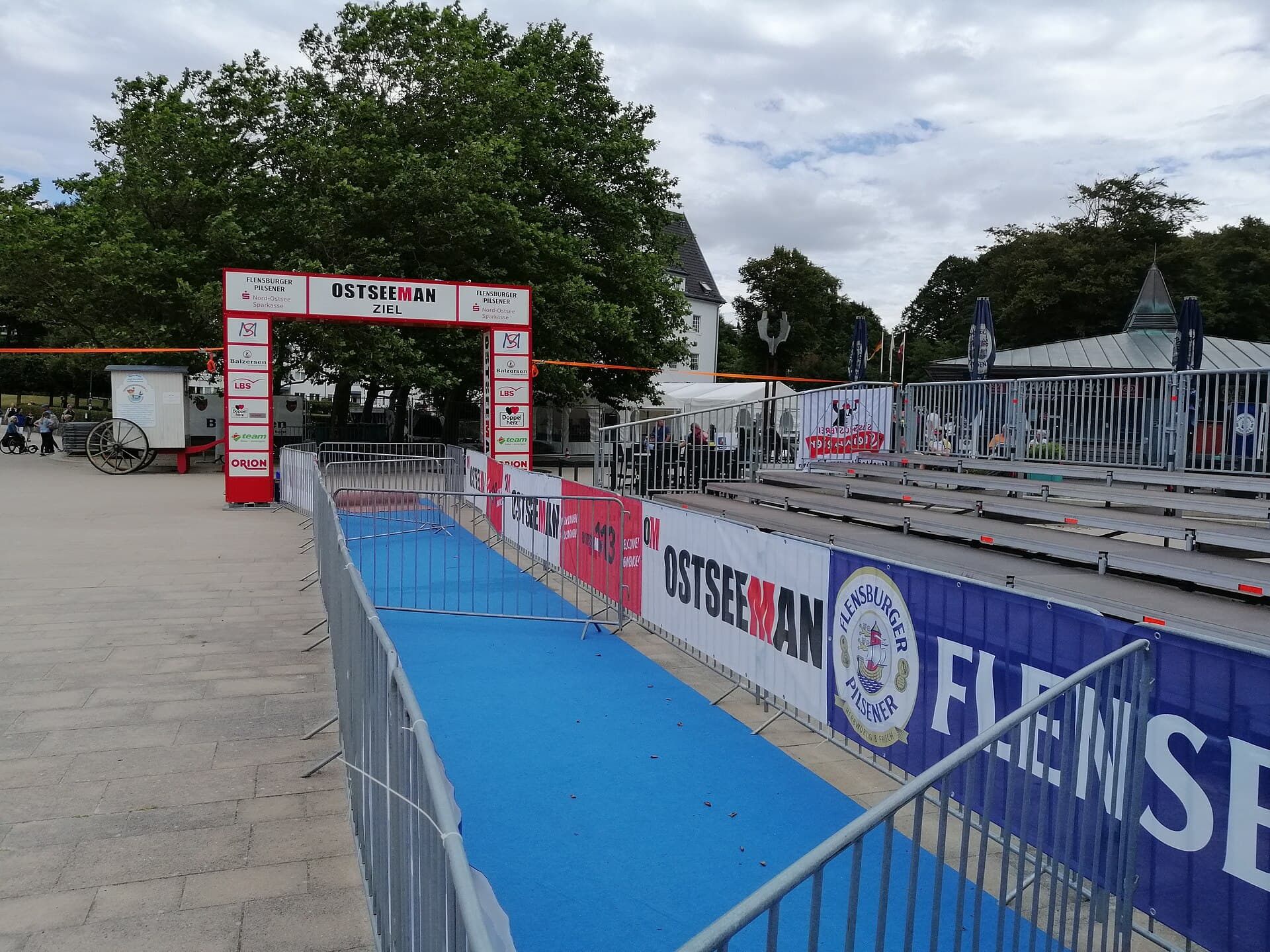 Grandstand sectors and the standing promenade along the Promenade du Soleil in Menton before a corso