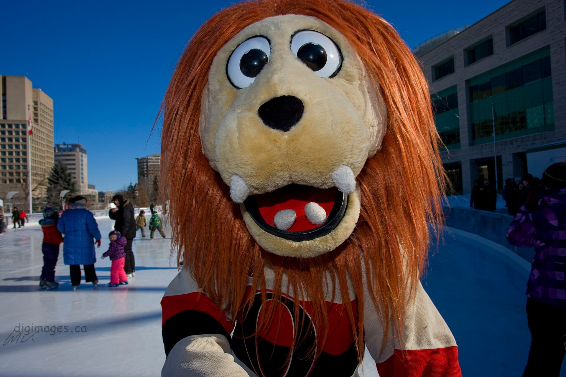 A skater checking a phone beside a BeaverTails kiosk on the Rideau Canal Skateway