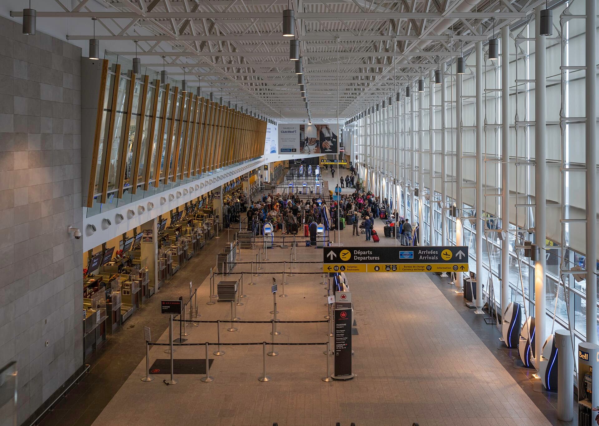 The terminal building of Québec City Jean Lesage International Airport seen from the road