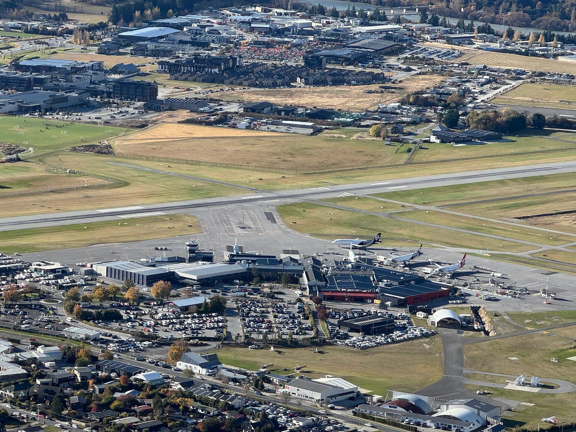 Queenstown Airport terminal at Frankton with the Remarkables behind