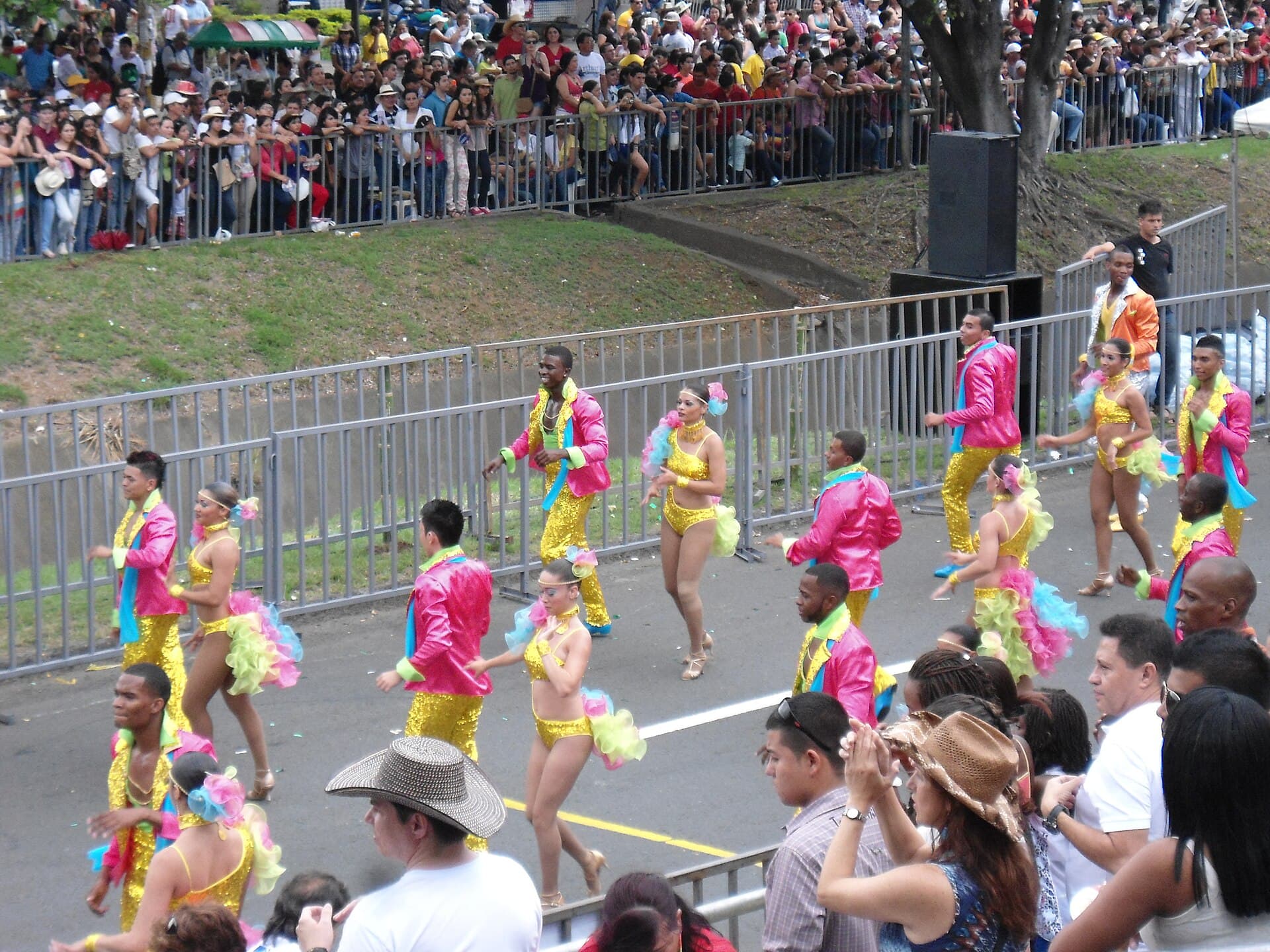 Dancers of a salsa school parading in the Salsódromo of the Feria de Cali, Cali