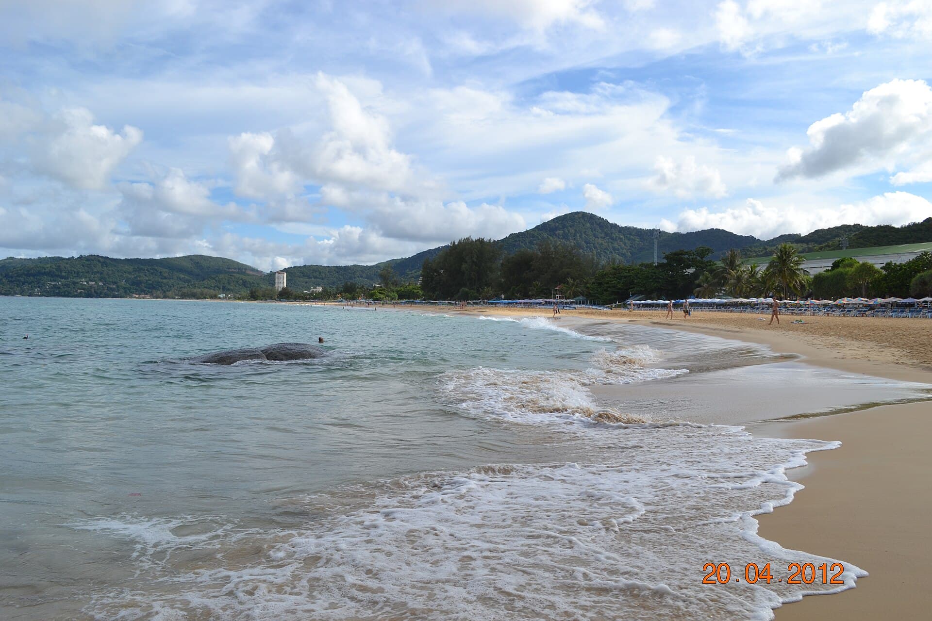 Patong Beach and Patong Bay seen from the hill road above the town