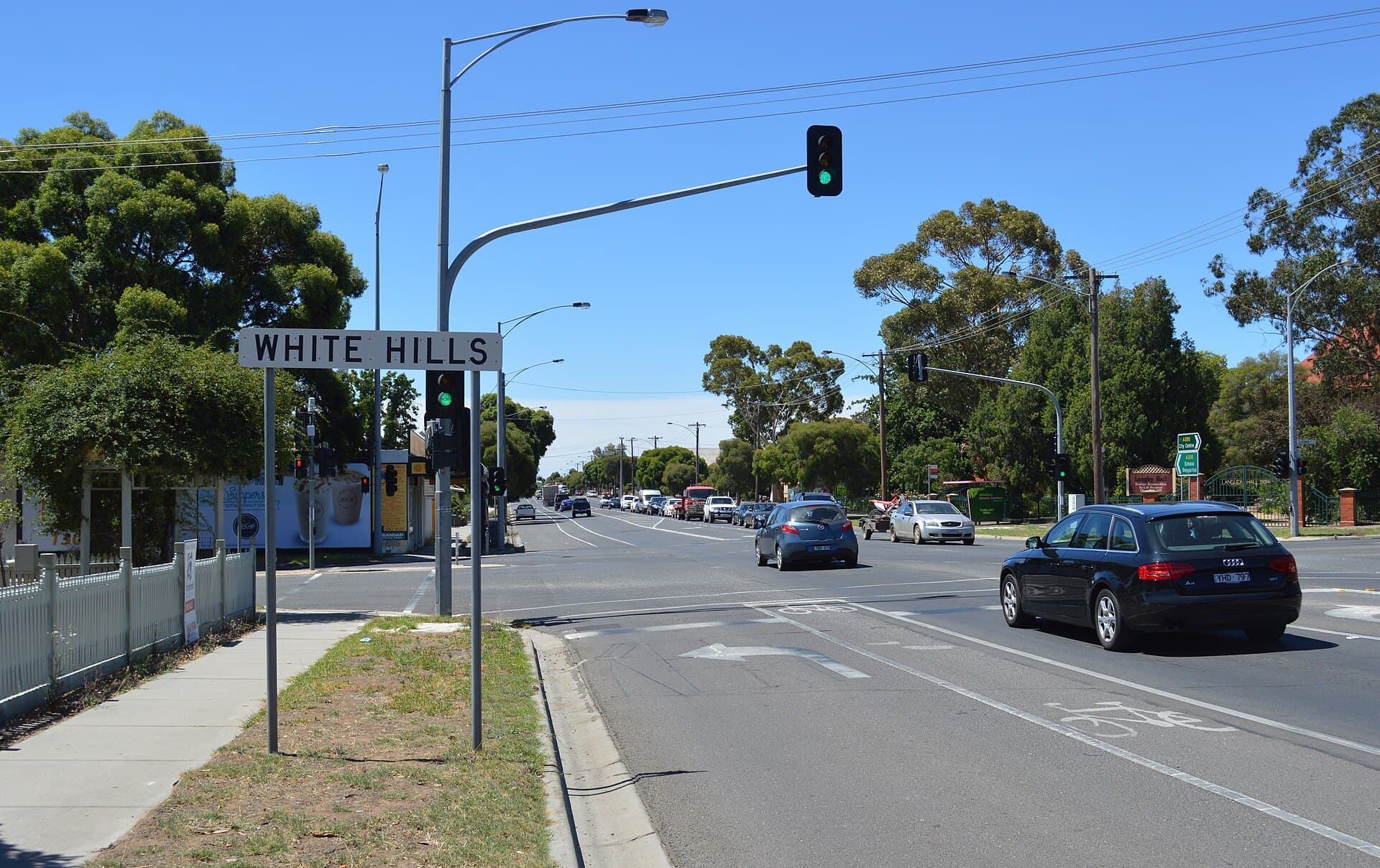 The Midland Highway passing through the town of Meredith in the Shire of Golden Plains, Victoria