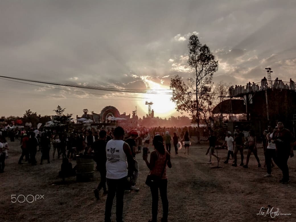 The Autodromo Hermanos Rodriguez grandstands and track seen from the infield during a festival night
