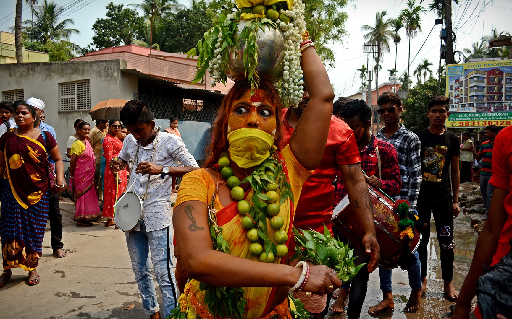 The silver chariot of Lord Murugan leaving the Sri Mahamariamman Temple on Jalan Tun H.S. Lee